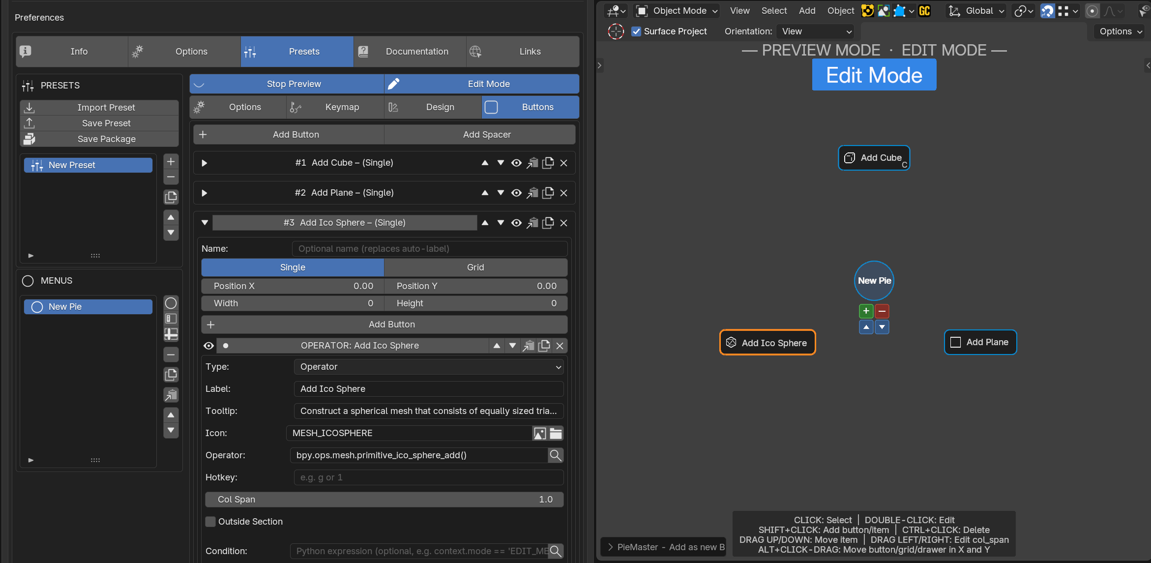 Create Pie Add other Buttons